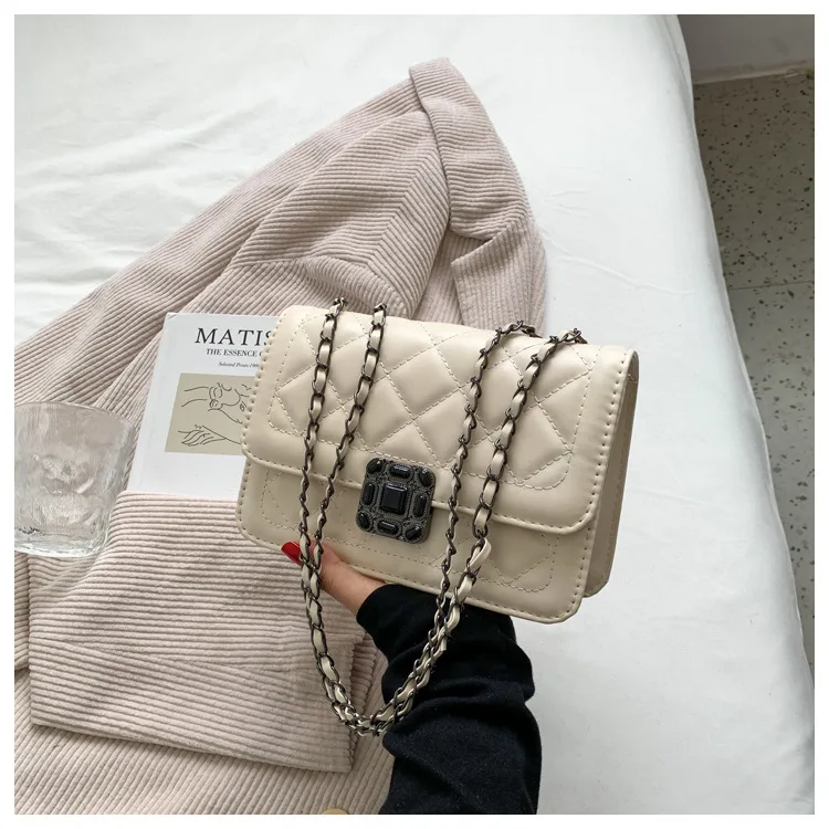 Women's Shoulder Bags PU Leather Fashion Simple Chain Diamond Bag for Women Solid Color Ladies Daily Crossbody Ladies Handbags