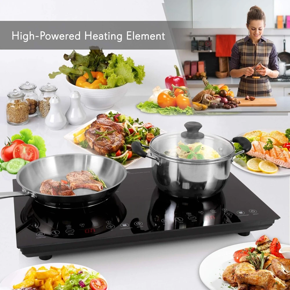 Cuisinière à induction électrique, table de cuisson numérique portable en céramique à double Eva, avec verrouillage de sécurité pour les enfants, cuisinière à induction, 120V 1800w