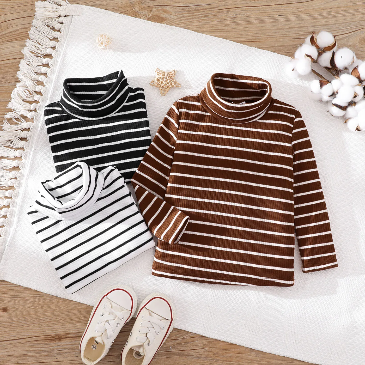 

PatPat Toddler Girl/Boy Striped Casual Top with Stand Collar