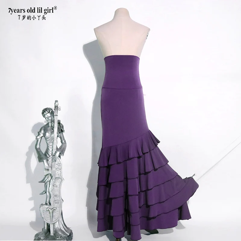 Vestido de prática de dança de flamenco espanhol, saia multicamadas para mulheres usam fishtai dtt67