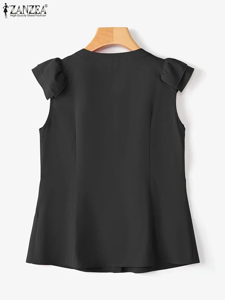 

ZANZEA 2025 летние женские официальные рубашки, модные топы с коротким рукавом и v-образным вырезом, однотонная повседневная офисная женская блузка, элегантные OL Blusas