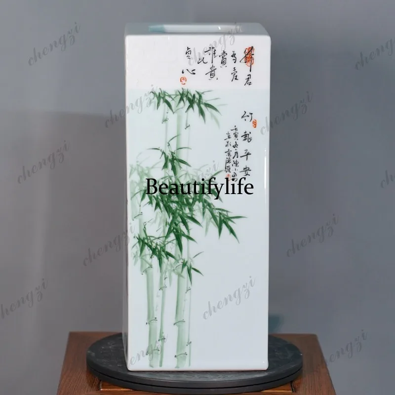 Ceramic square inlay study decoration countertop vase Chinese ornament