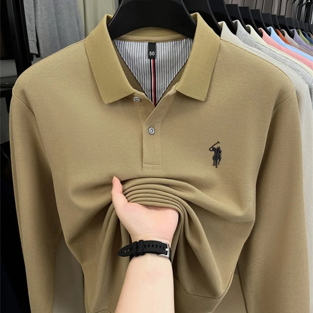 100% reine Baumwolle, hochwertiges Marken-Poloshirt für Herren mit langen Ärmeln, modisches Luxus-Golf-Oberteil mit Stickerei für Herbst und Winter, lässiges T-Shirt. – Detail 11