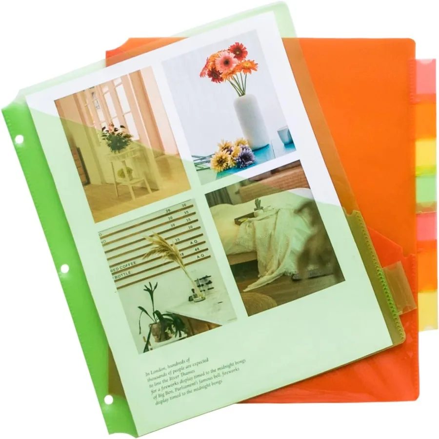 

24 Count Divide with Two Pockets Plastic 8 Insertable tabs Divide for 3 Ring Binder Organizer Binder Pockets for Letter Size Pa