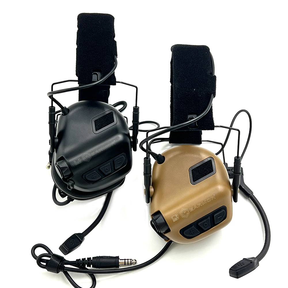 Earmor m32 se tático tiro fone de ouvido caça redução ruído earmuffs com capacete arco suportes, m51 ptt para comunicação