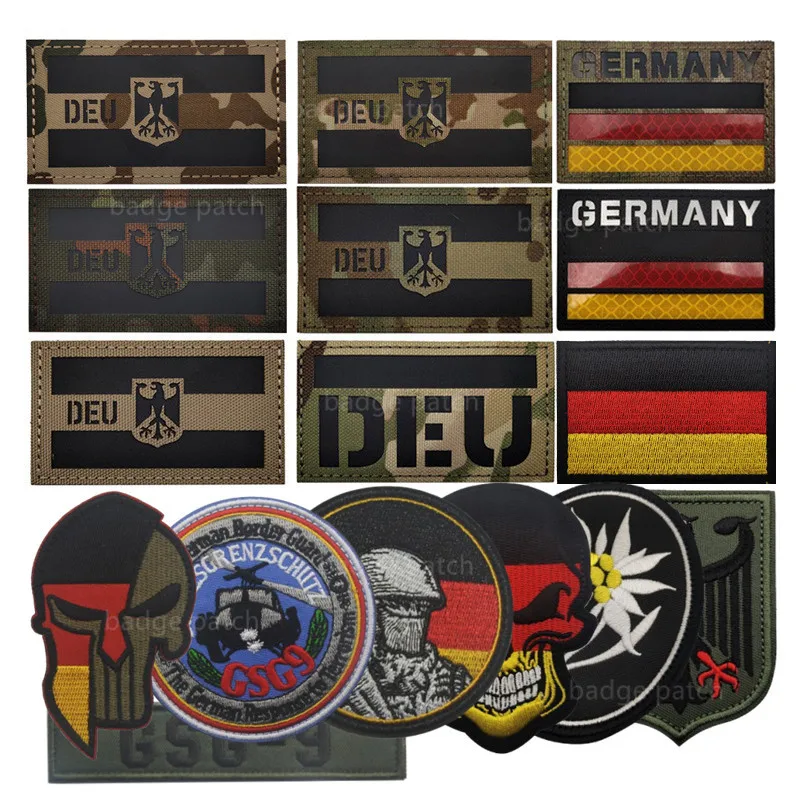 Germany Eagle Reflective DEU Infrared IR Patch Deutschland German Military Tactical Badge Clothes Applique Hook&Loop Embroidery