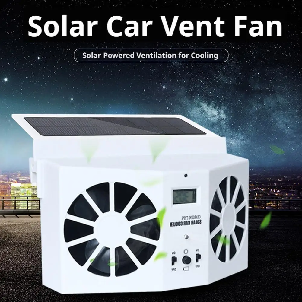 Solar Powered Car Fan Dual Fan Window Cooling Air Vent Radiator Vehicle Exhaust Ventilation System With Temperature Display