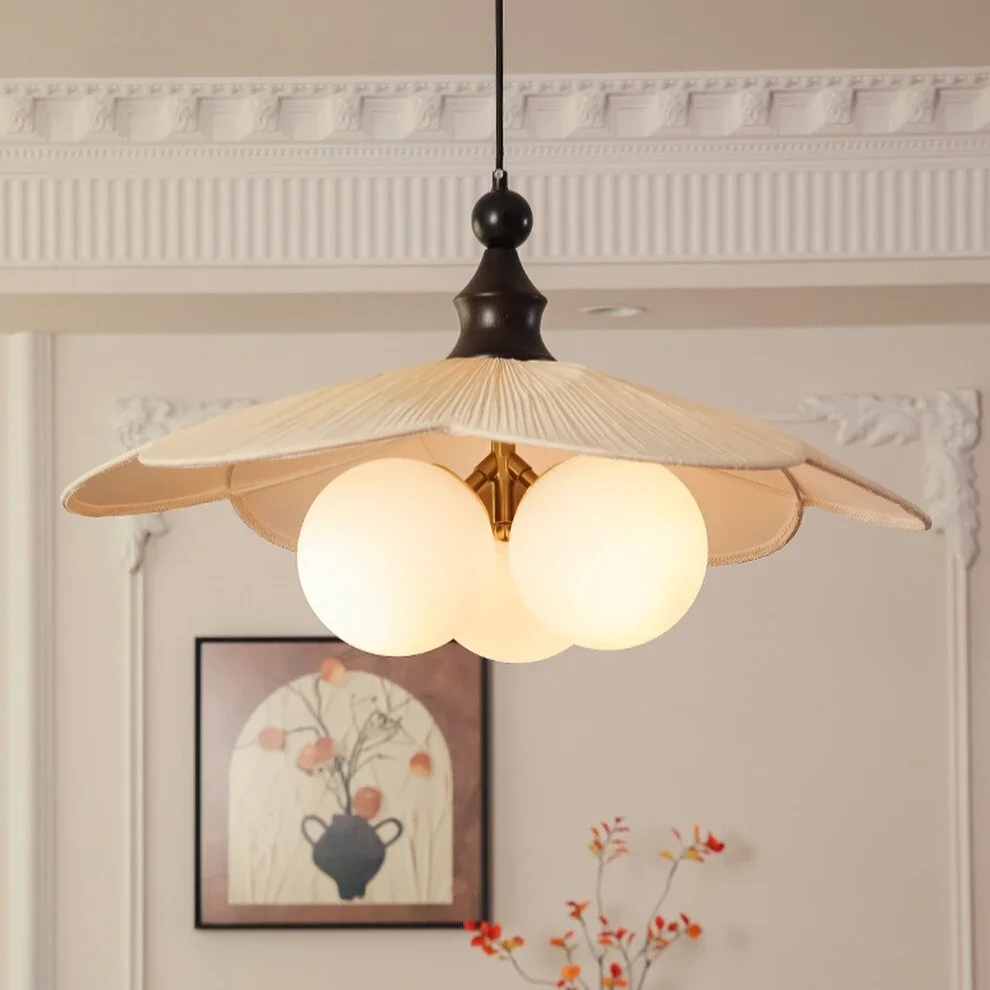 

GELITAYIN 2025 New Glass Magic Bean Chandelier Bedroom Lamp French Vintage Solid Wood Study Lamp Antique Fabric Dining Room Lamp