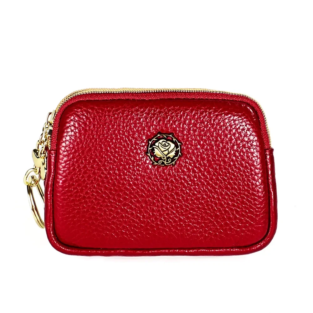 Simple Genuine Leather Women Coin Purse Double Zipper Small Purse Wallet Mini Purses