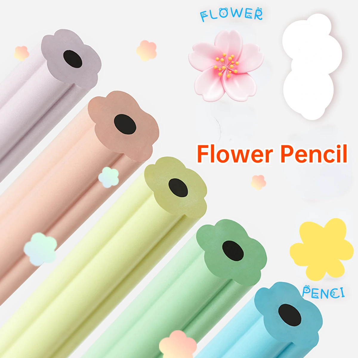 20Pcs/Lot Petal Pencil HB Macaron Resin Pencils with Eraser Cute Flower Shaped Pen School Office Writing Supplies Stationery