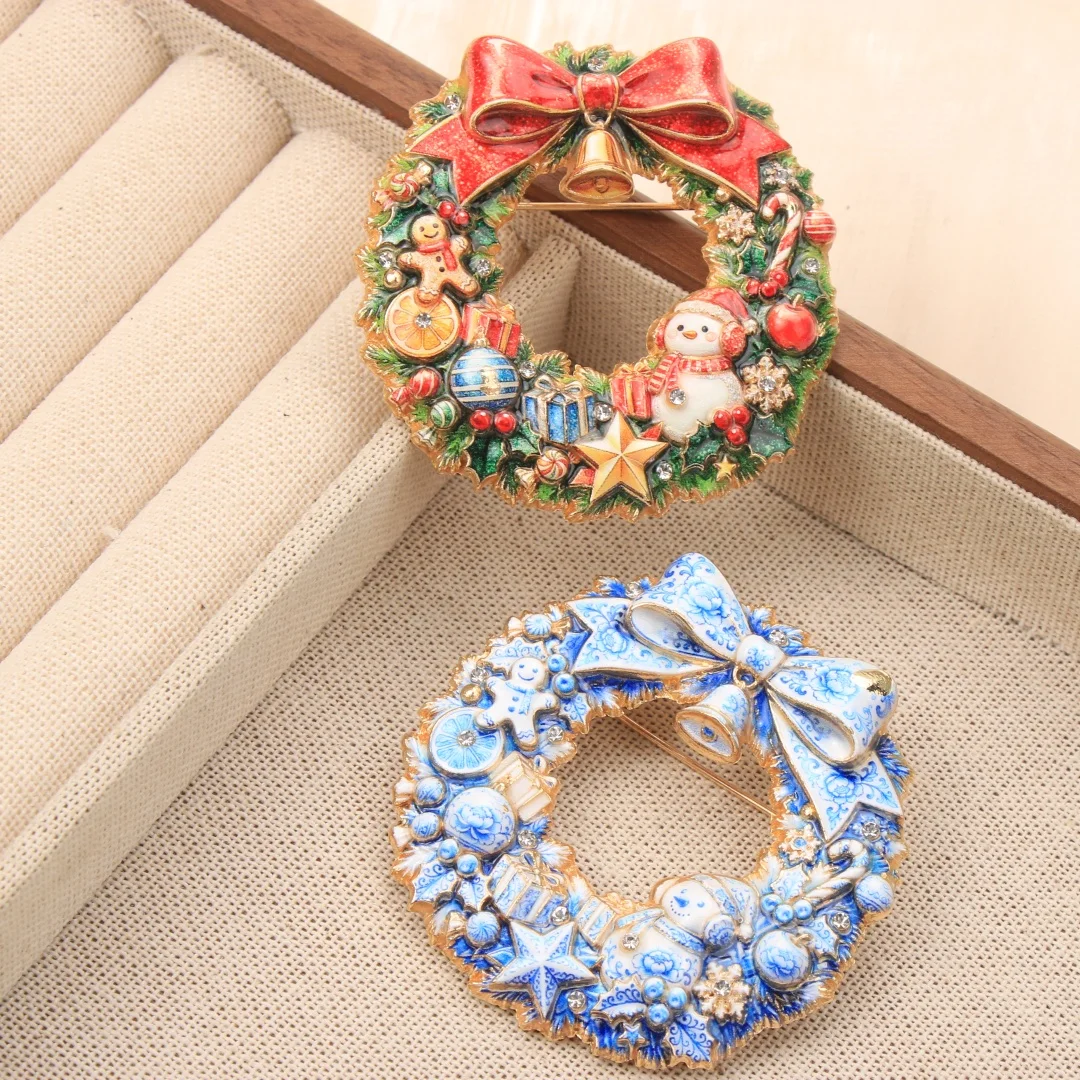 Baroque Luxury Christmas Wreath, Snowman, and Gingerbread Man Design Brooches for Men and Women, JewelryAccessories, Party Gifts
