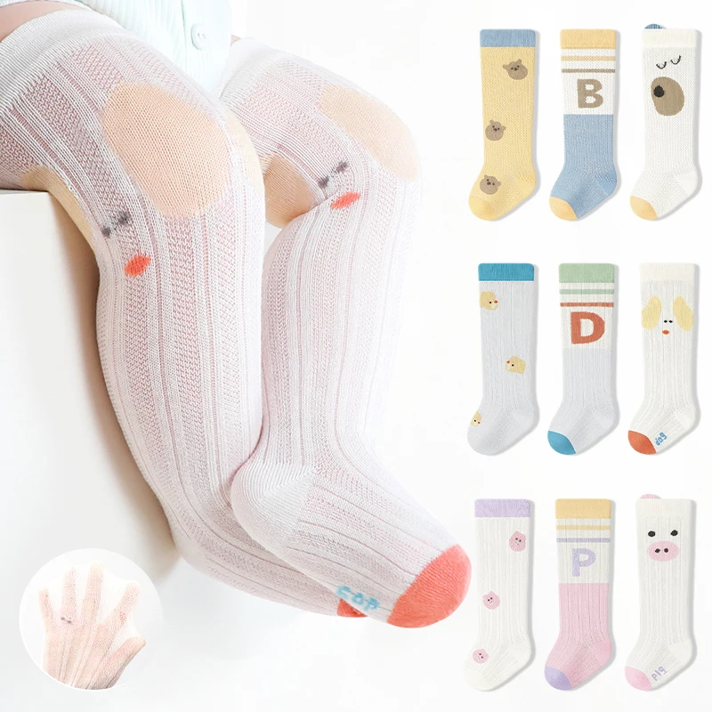 

3 Pairs Summer Thin Mesh Baby Long Socks Cute Cartoon Toddler Breathable Knee High Socks Newborn Stockings For Infant