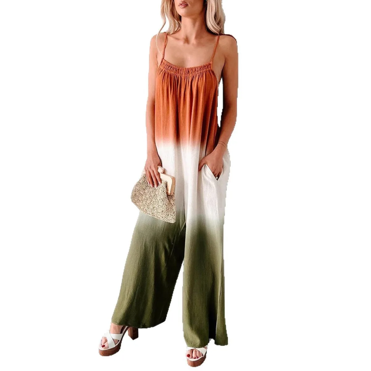 Women's Clothing 2025 Spring New Fashion Solid Color Pleated Tube Top Simple and Thin High Waist Suspender Jumpsuit Cw44504