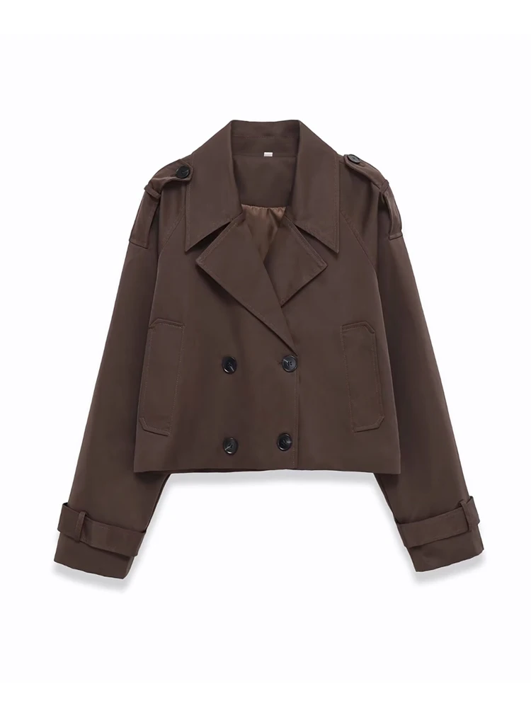 

Fashion Chic Outerwear with Pockets Long Sleeve Female TopWomen's Double-breasted Short Trench Coat