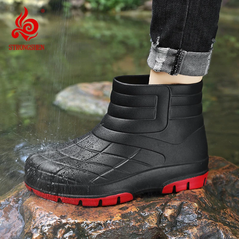 STRONGSHEN Men Rain Boots Waterproof Oil-proof Work Shoes Casual Mid-calf Boots Non-slip Fishing Shoe for Couple Plus Size 36-45