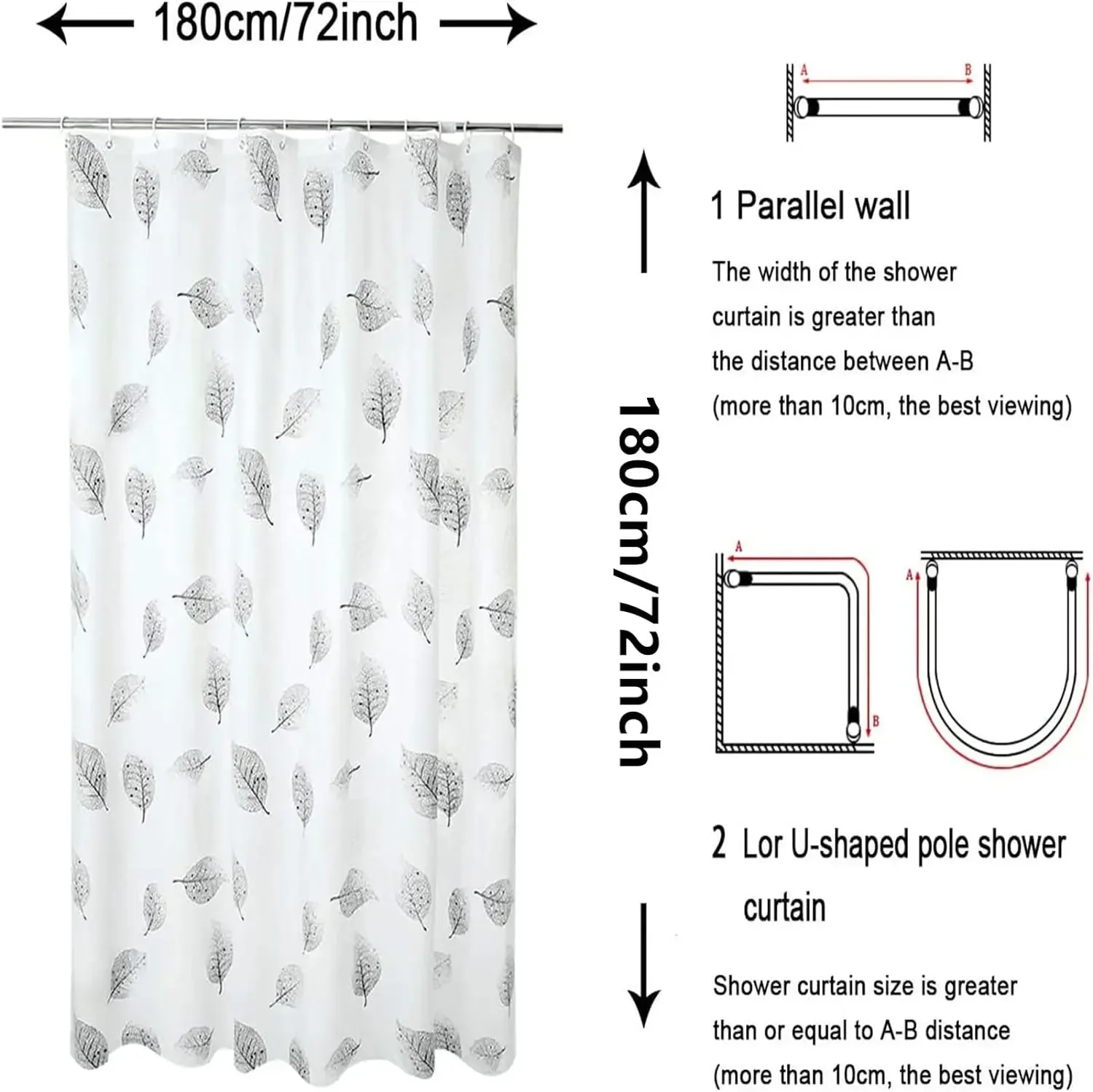 1pcs  Plastic Shower Curtain Liner Semi Sheer Lightweight Bath Print Shower Curtain Liner Polyester Washable Shower Curtain Set