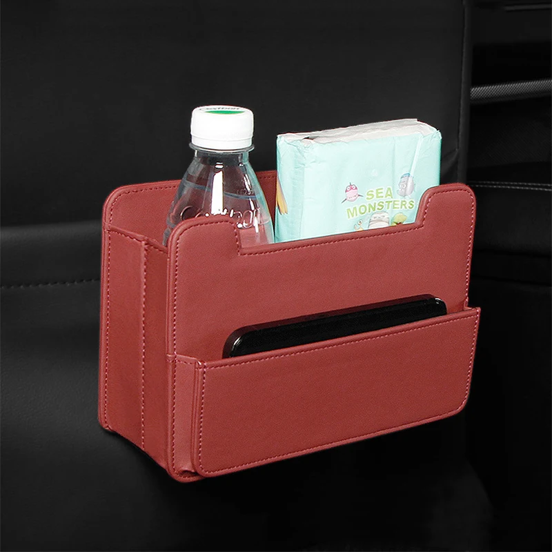 

1Pc Leather Car Organizer, Foldable Storage Box for Seat Back/Door Panel, Multi-Color, Space Saving Interior Accessories