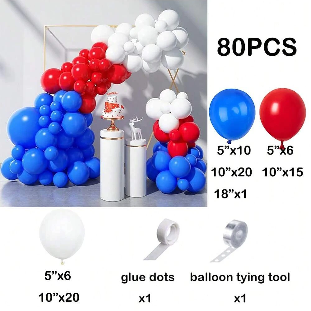 80pcs Royal Blue Balloon Kit Red and white latex balloon garland Arch Wedding Nautical birthday party decorations