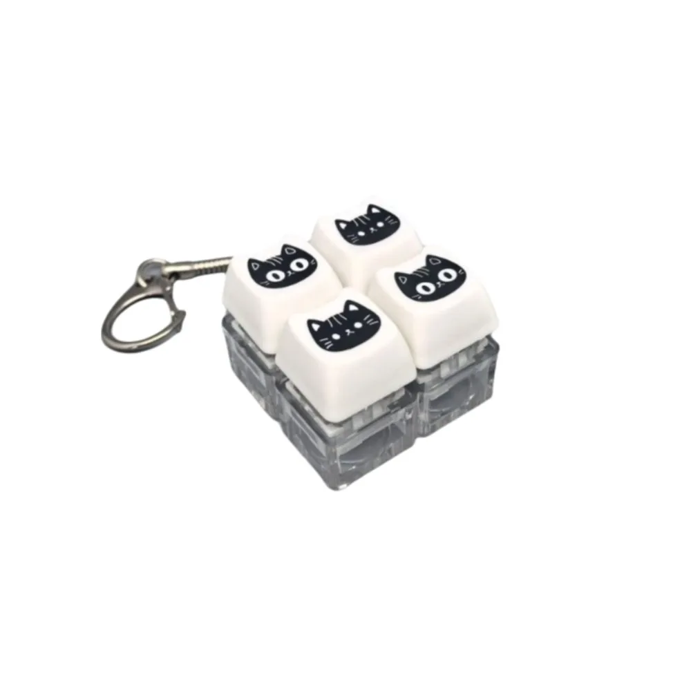 Glowing Black Cat Keyboard Key Chain with Metal Buckle Transparent Base Keyboard Keycap Key Chain Crispy Rebound Voice