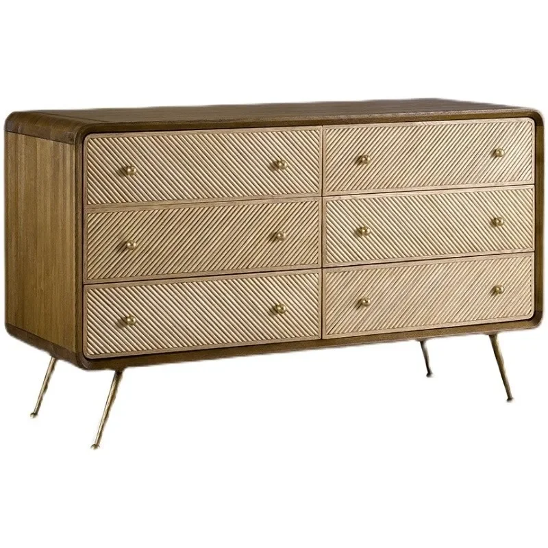 

Nordic solid wood rattan six chest cabinet simple modern homestay style home light luxury rattan art storage storage cabinet