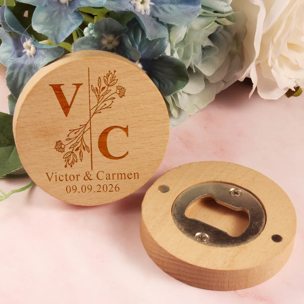 

10pcs Custom Engrave Name and Date Bottle Opener Fridge Magnet Wooden Bottle Opener Party Favor Wedding Gift Souvenir for Guest