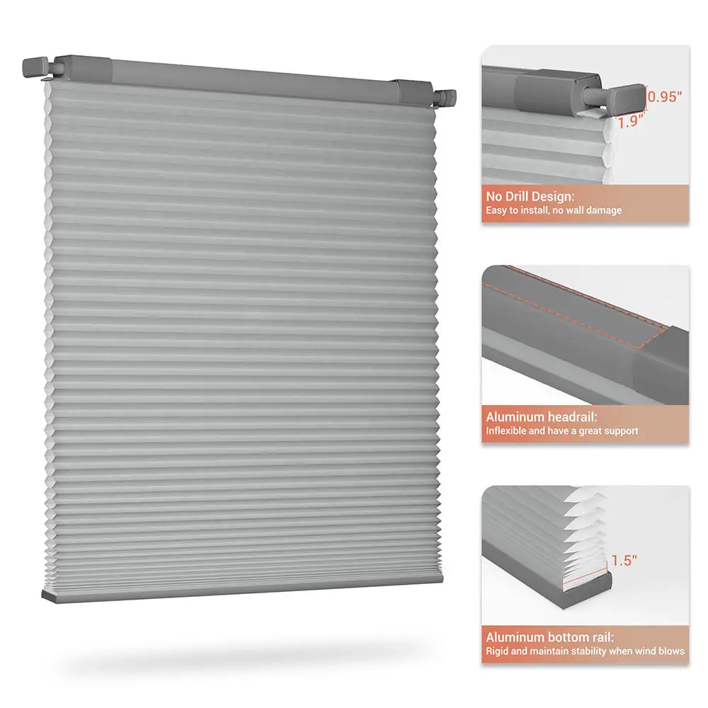 Customized No Drill Cellular Shades Thermal Insulated  Cordless Child Satefy Honeycomb Blinds for Home Windows