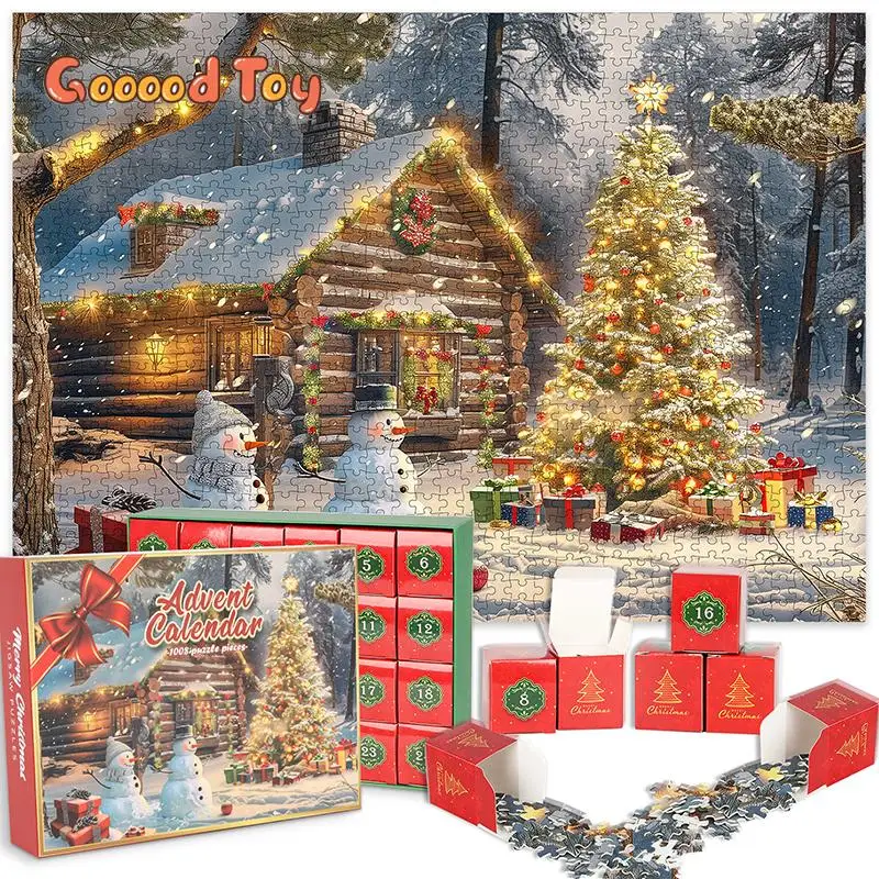 Christmas Puzzle Advent Calendar 2024 for Kids and Adult 24 Boxes DIY Jigsaw Puzzles Education Toy Creative Xmas Gift Home Decor