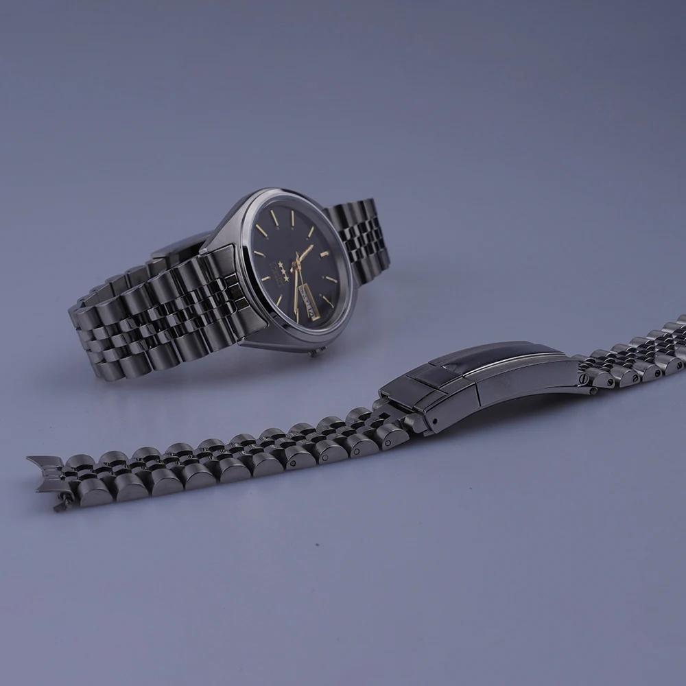 Rolamy 19mm Watchband For Orient Tri Star FAB00009P9 FAB00006B9 FAB0500CC Hollow Curved End Solid Screw Links Jubilee strap