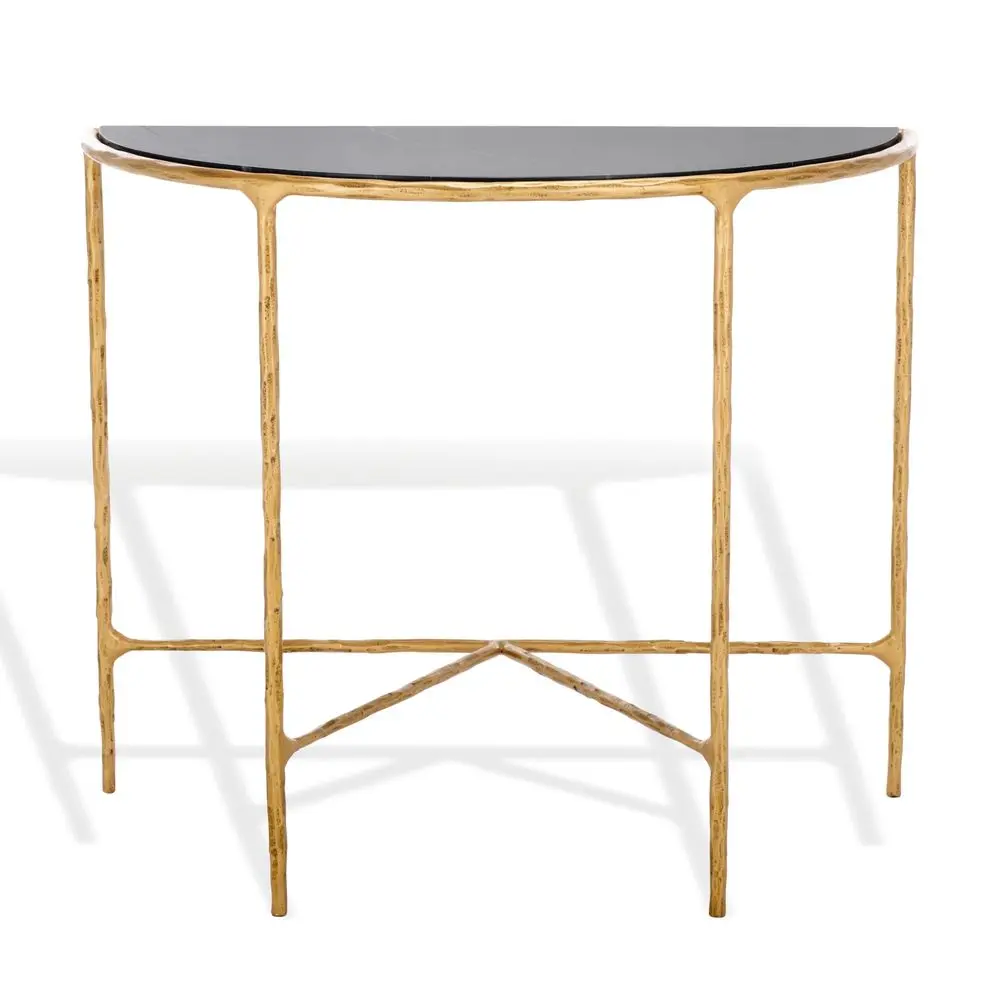 Couture Collection Jessa Brass Base amp Black Marble Top Half Moon Console Table, Fully Assembled