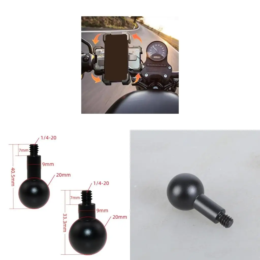 Upgrades 20mm Ball Head Conversion to 1/4 Inch Screw Multifunction 20mm Ball Head Adapter for Motorcycle & Car Phone Mounts
