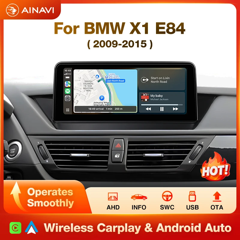 AINAVI CarPlay Wireless Android Auto 10,25 Pollici Autoradio Infotainment Stereo Auto Radio Auto Audio Display Auto Bluetooth per BMW X1 E84 2009‑2015 CIC