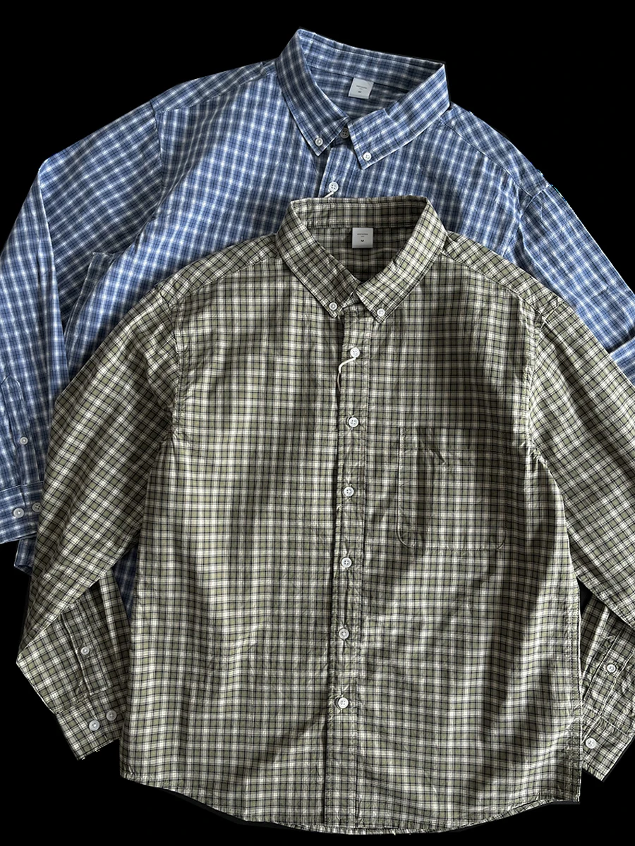 

Мужская рубашка из чистого хлопка в клетку, весенне-осенняя, с длинным рукавом, свободного кроя, универсальная, для повседневной и деловой носки