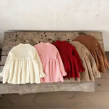 秋季嬰兒女孩洋裝純棉長袖新生兒女童公主裙喇叭袖口針織褶皺幼兒女童洋裝 10 最佳銷售 寶寶生日禮服 - №10