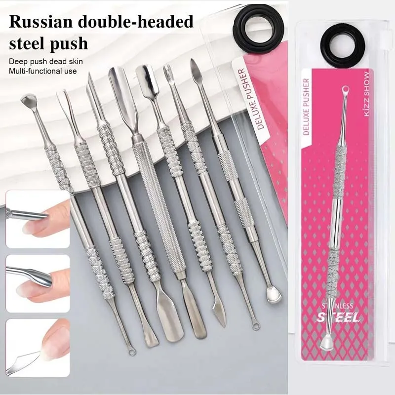Nail Circle Beveled Head Cuticle Pusher Stainless Steel Nail Art Sanding Tablet Manicure Sticks Tool for Salon Nails Accessories