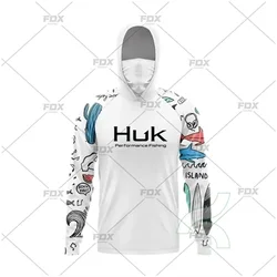 HUK Fishing Shirts Mask Neck Gaiter Hoodie Clothing Men Long Sleeve Fishing Clothes UV Protection Anti Mosquito Fishing T-shirts