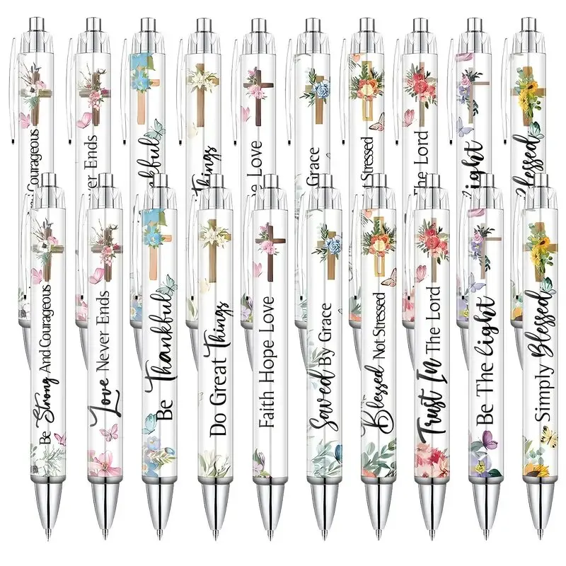 

20 шт. христианские женские перьевые ручки, религиозные чернильные ручки, вдохновляющие цитаты, перьевая ручка, библейское Писание, шариковая ручка