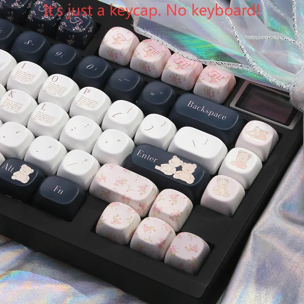 Little Bear Flower Cambodia MOA Cherry Pink White Keycap Set PBT 124 Key Cute Cartoon Keycap Suitable for MX Mechanical Keyboard