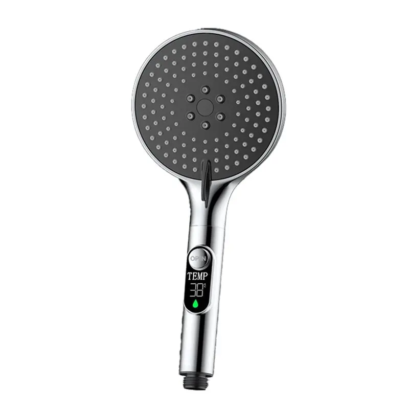 

A74E-Bathroom Accessories LED Digital Temperature Display Handheld Shower Head Water Powered No Batteries Required 3 Speeds 1Pc
