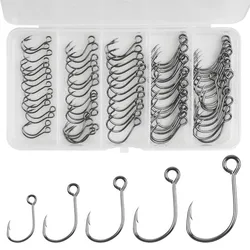 75Pcs Fishing Inline Single Hooks for Spoon Spinner Lures Baits Large Eye Inline Circle Hook for Freshwater Saltwater Fishing