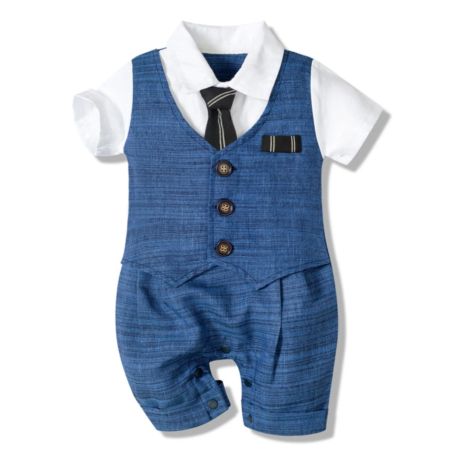 

3 6 12 18 24 M Newborn Baby Boys Romper 2023 Summer Gentleman Infant Jumpsuit Button Romper Baby Outfits Suit Boy Formal Clothes