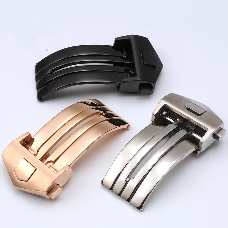 18mm 20mm Stainless Steel Solid Folding Buckle For TAG Heuer Metal Strap Buckle Silicone Leather Double Button Clasp Accessories