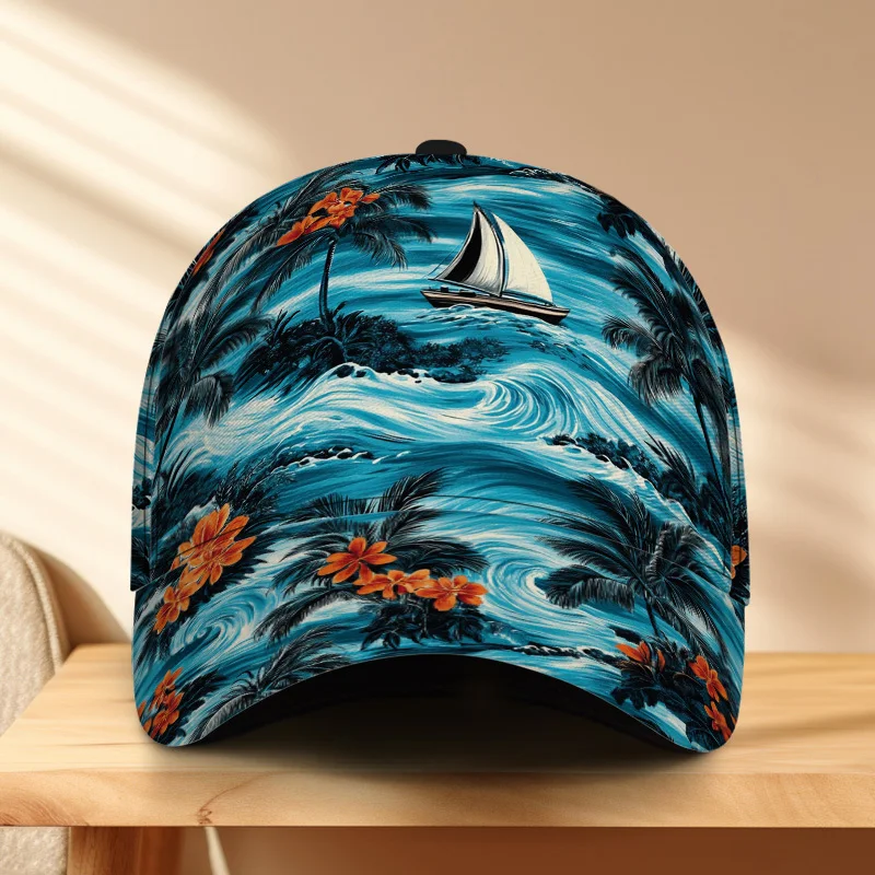 Tropical Island Waves Pattern Print Classic Baseball Cap Casual Adjustable Duckbill Hat Lightweight Design Suitable for Everyday