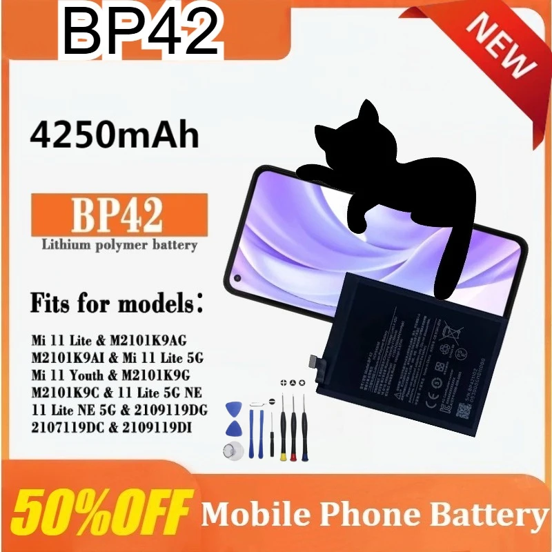

BP42 4250mAh Mobile Phone Battery for XIAOMI 11 Lite 11 Youth High Replacement Battery with Tools Kits