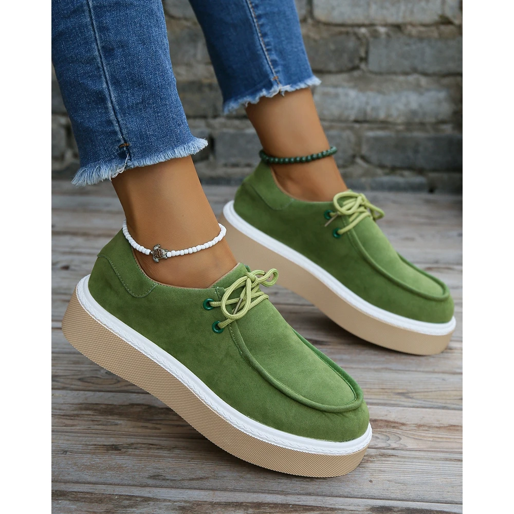 

Casual Women Eyelet Lace-up Sneakers Spring Autumn Round Toe Solid Platform Sports Running Shoes Femme Going Out Korean Style