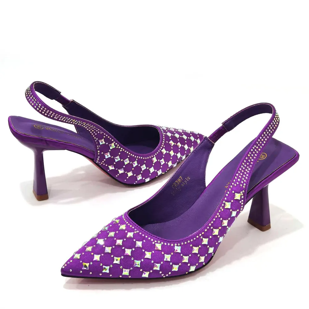 

Новейший роскошный дизайн, нигерийские вечерние туфли на высоком каблуке, итальянские летние свадебные женские туфли на высоком каблуке, летние сандалии фиолетового цвета
