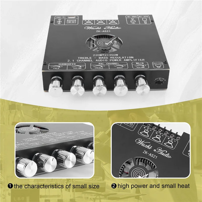 AC56-ZK-AS21 Digital Bluetooth Audio Amplifier Board Subwoofer 220Wx2+350W 2.1Channel TPA3255 Audio Power Amplifier Module