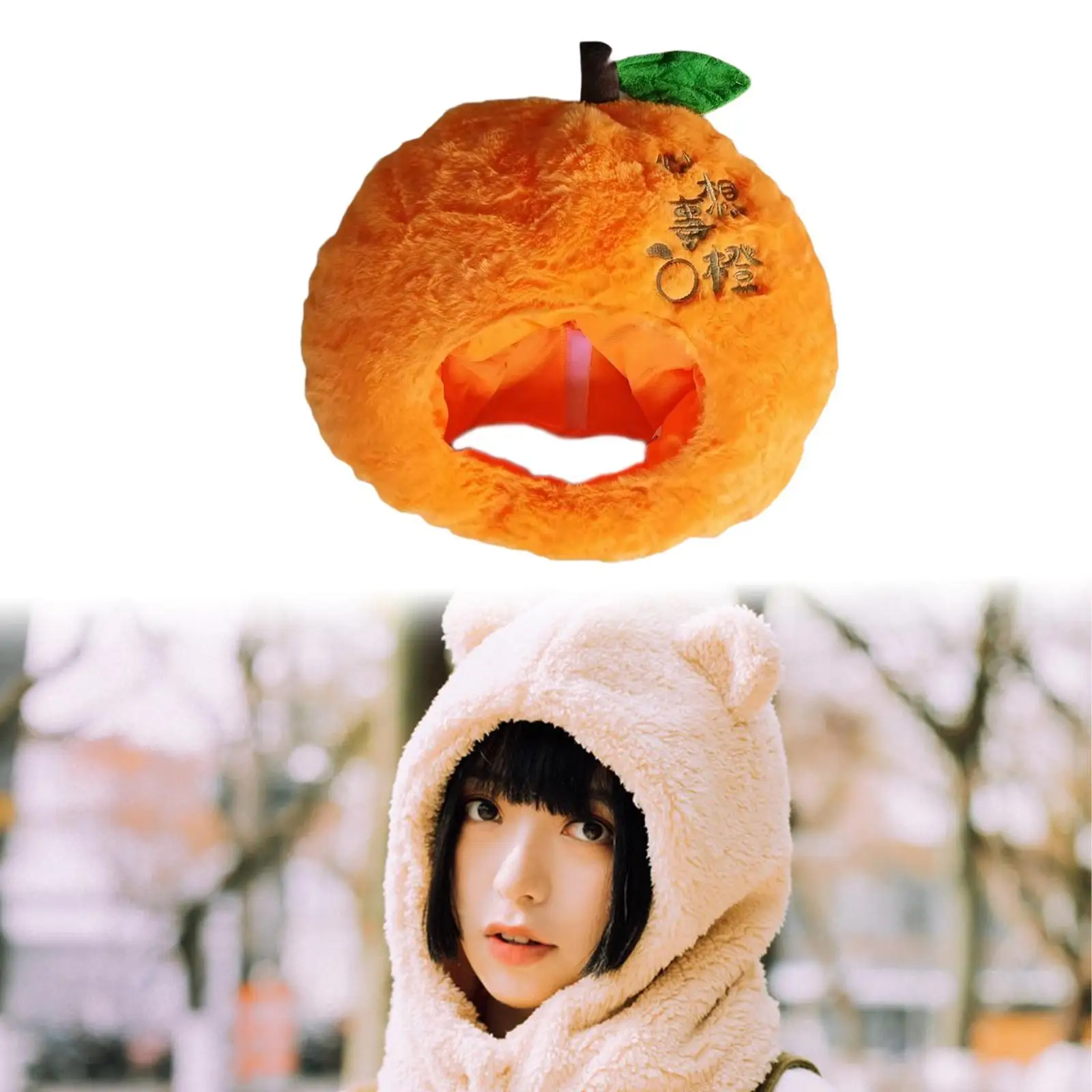 Orange Plush Hat Headwear Warm Photography Props Fruit Headgear Hat Dress up Hat for Winter Halloween Birthday Holiday Carnival view 3