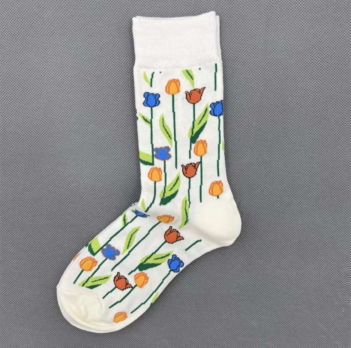 HAPPY FUNNY  Flower Middle Tube Cotton Socks For Women Sports Socks Size 36-40