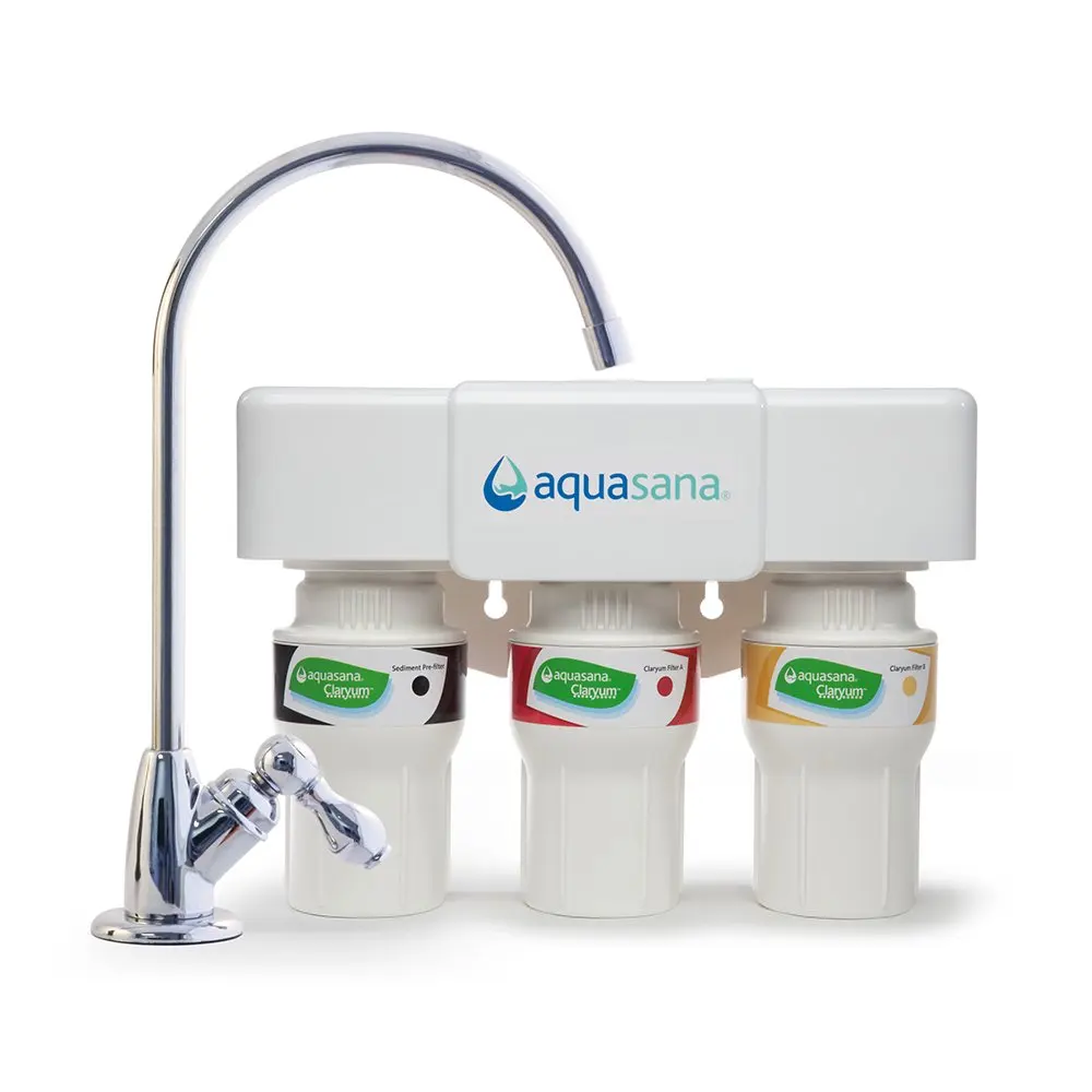 Aquasana 3-Stage Under Sink Water Filter System - Kitchen Counter Claryum Filtration - Filters 99% Of Chlorine - Chrome Faucet