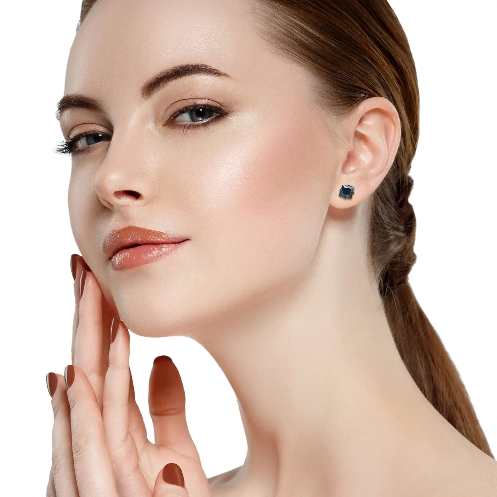 1 Pair Punk Stainless Steel Black Square Studs Earrings Round Fake Cartilage Ear Studs CZ Inlaid Piercing Earrings Set